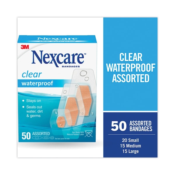 Nexcare Waterproof, Clear Bandages, Assorted Sizes, PK50 432-50-3 - main
